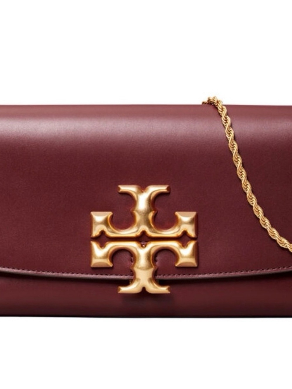 Tory Burch Burgundy Leather Logo Chain Crossbody